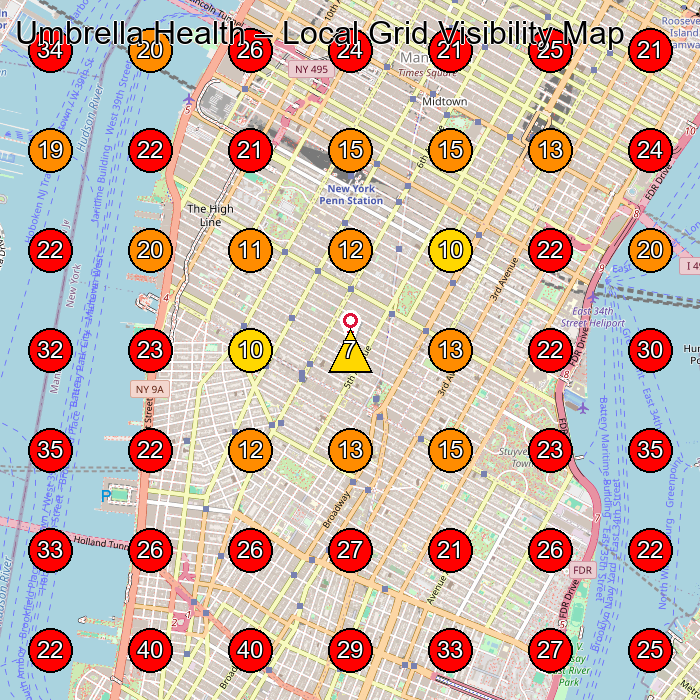 Umbrella Health GeoGrid visibility map for Medical Center in New York